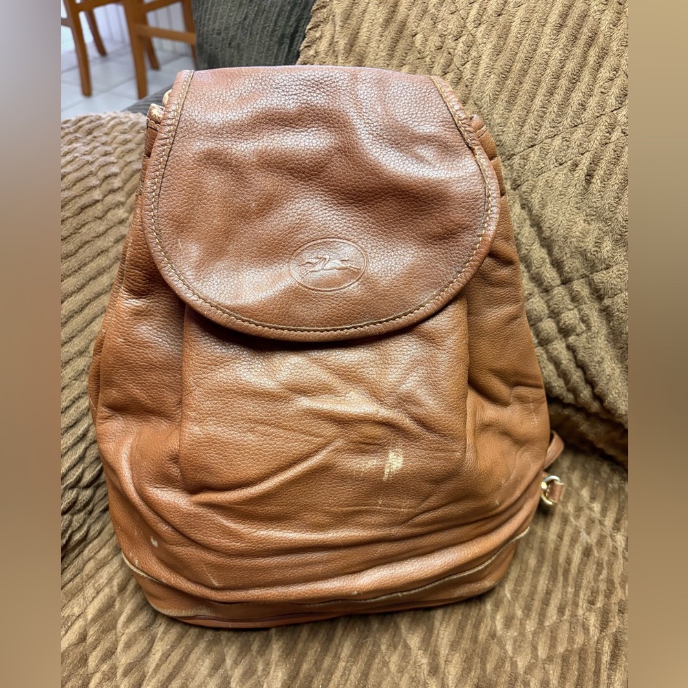 Vintage Longchamp Brown Leather Mini Backpack